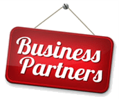 Red sign with "Business Partners" text.
