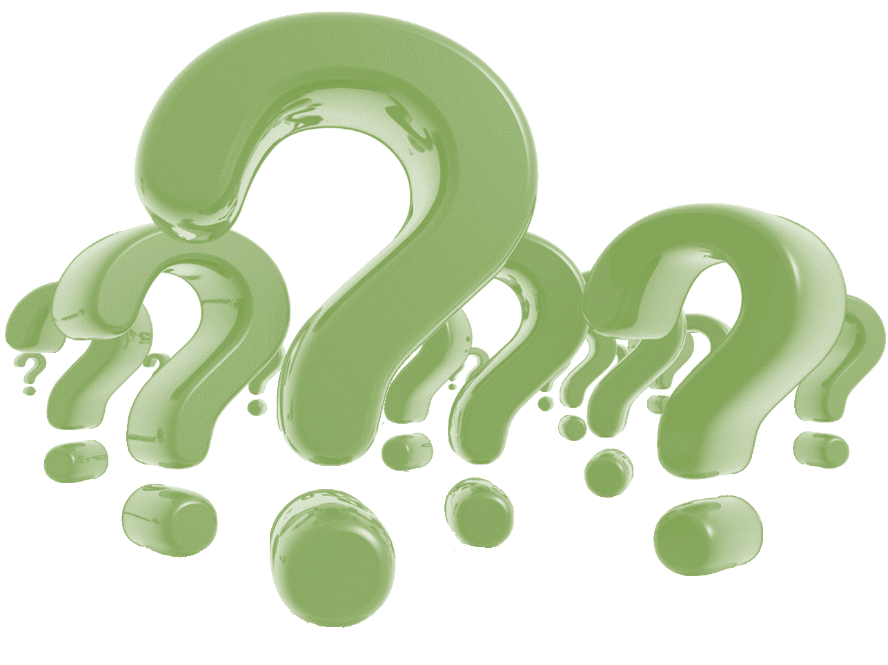 Three green question marks with a 3D effect.