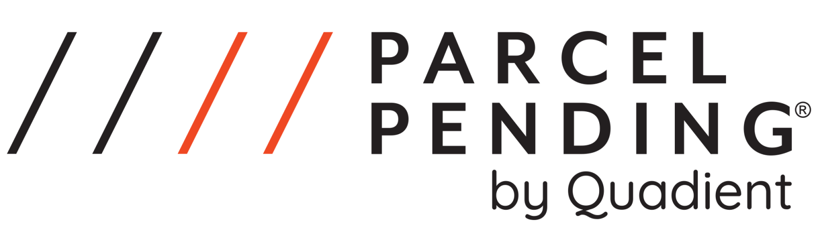 Parcel Pending by Quadient logo with red and black slashes.
